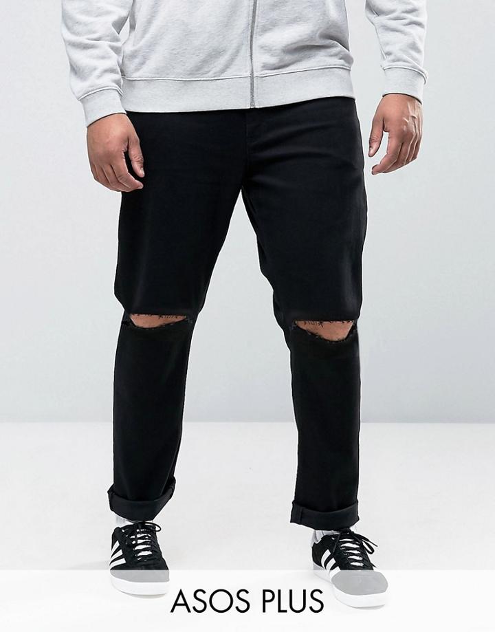 Asos Plus Skinny Jeans With Knee Rips - Black