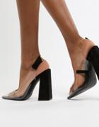 Public Desire Lure Black Clear Detail Block Heeled Shoes - Black