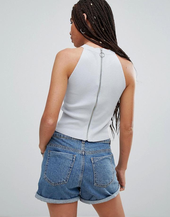 Noisy May Lizzy Zip Crop Top - Blue