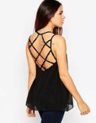 Oh My Love Cami Top With Eyelet Cross Straps - Black