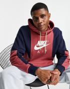 Nike Air Fleece Hoodie In Dusty Dusty Red/navy-brown