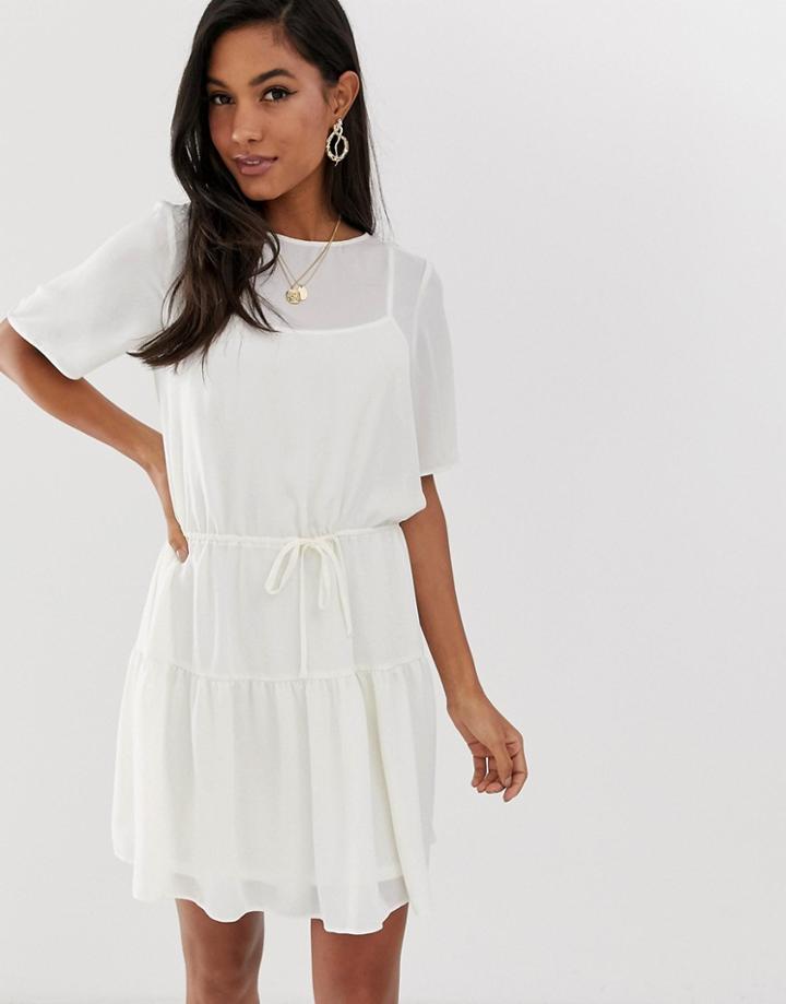 Asos Design Tiered Mini Dress - White