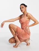 Love & Other Things Sweetheart Mini Dress With Corset Detail In Peach-orange
