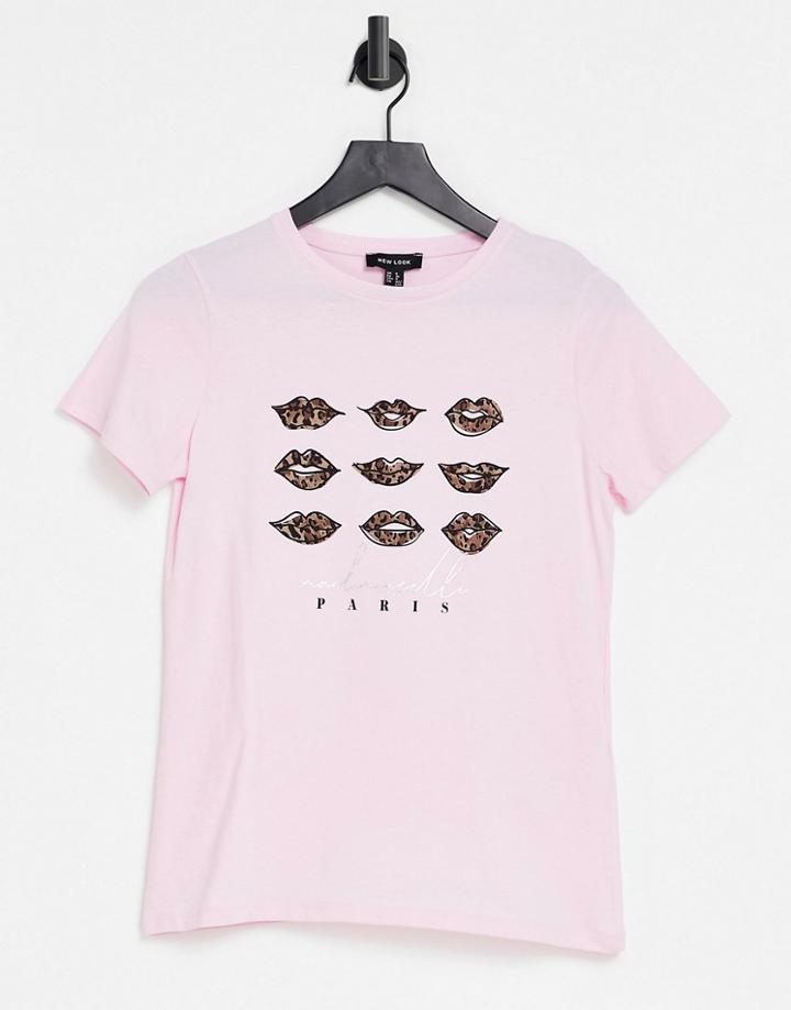New Look Paris Lips Logo T-shirt In Pink