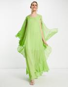 River Island Floaty Chiffon Frill Maxi Dress In Lime-green