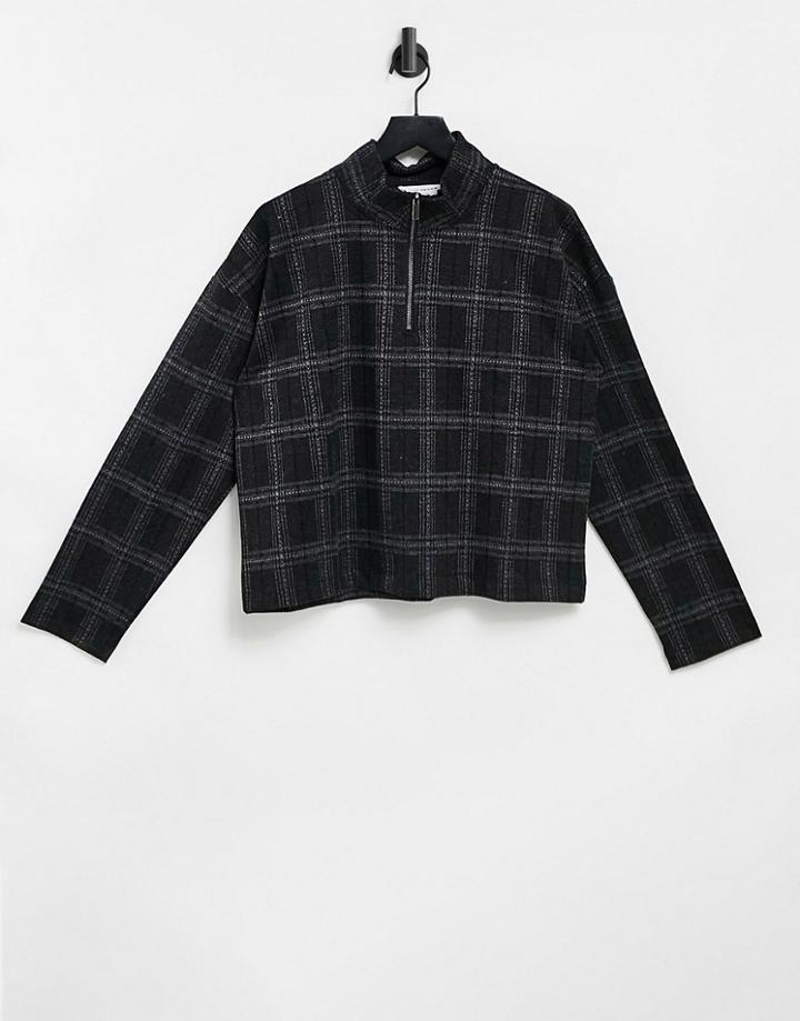 Native Youth Half Zip Boxy Sweater In Gray Plaid-grey