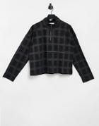 Native Youth Half Zip Boxy Sweater In Gray Plaid-grey