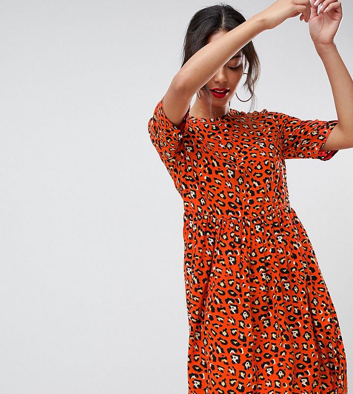 Asos Design Tall Animal Printed Smock Dress - Multi