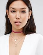 Asos Multirow Choker Triangle Necklace - Pink