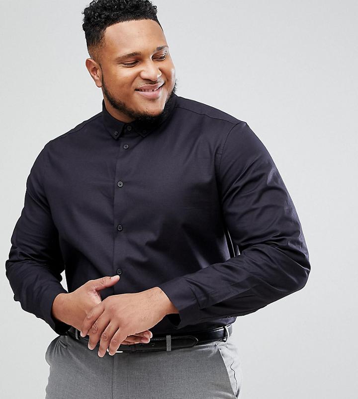 Asos Plus Smart Stretch Regular Oxford Shirt With Button Down Collar In Black - Black