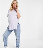 Asos Design Maternity Ribbed Oversized T-shirt With Side Slits And Stitch Detail In Lilac-purple