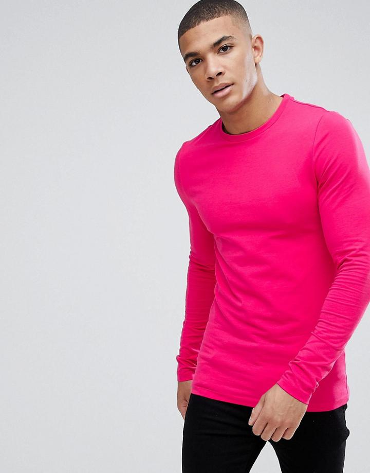 Asos Muscle Fit T-shirt With Long Sleeves - Pink