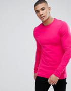 Asos Muscle Fit T-shirt With Long Sleeves - Pink