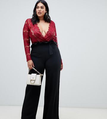 Prettylittlething Plus Wide Leg Trousers In Black - Black