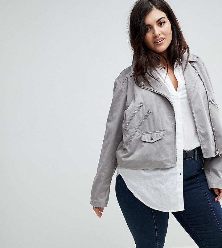 Asos Curve Suedette Biker Jacket - Gray