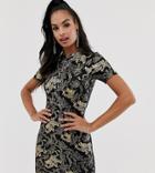 Rokoko High Neck Mini Dress With Dragon Print-navy