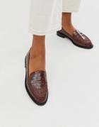Asos Design Mantra Loafer Flat Shoes In Brown Croc - Brown