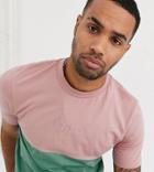 Asos Design Tall T-shirt With Color Block And Tonal Chest Print-blue