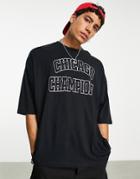 Asos Design Oversized T-shirt In Black Cotton Blend With Chicago City Print - Black