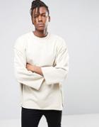 Asos Oversized Longline Sweatshirt With Raw Edges & Side Zips - Beige