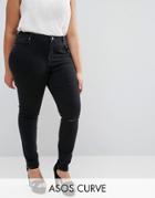 Asos Curve Lisbon Skinny Mid Rise Jeans With Two Displaced Ripped Knee