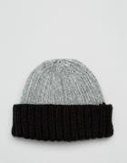 Asos Mini Fisherman Beanie With Contrast Turn Up - Gray