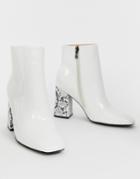 Public Desire Vesper White Ankle Boots With Square Toe And Snake Heel - White