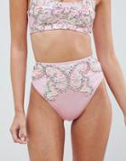 Asos Design Western Pearl And Bead Embellished High Leg Bikini Bottom - Pink