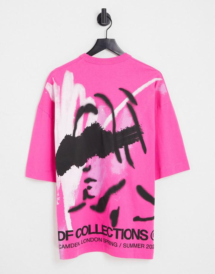 Asos Dark Future Oversized T-shirt With Large Back Graphic And Logo Prints In Pink