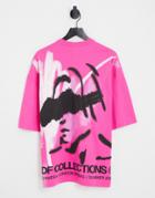 Asos Dark Future Oversized T-shirt With Large Back Graphic And Logo Prints In Pink