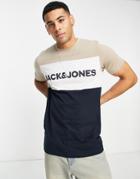 Jack & Jones Essentials Block Logo T-shirt In Beige-neutral