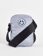 Asos Design Padded Cross Body Bag With Smile Badge In Gray