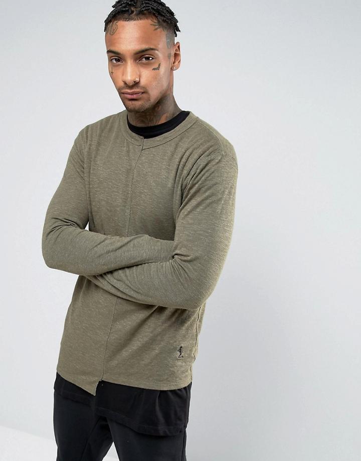 Religion Sweatshirt With Asymetrical Stitch Hem - Green