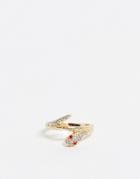 Asos Design Thumb Ring In Snake Design With Crystal In Gold Tone