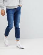 Pull & Bear Slim Jeans In Dark Blue - Green