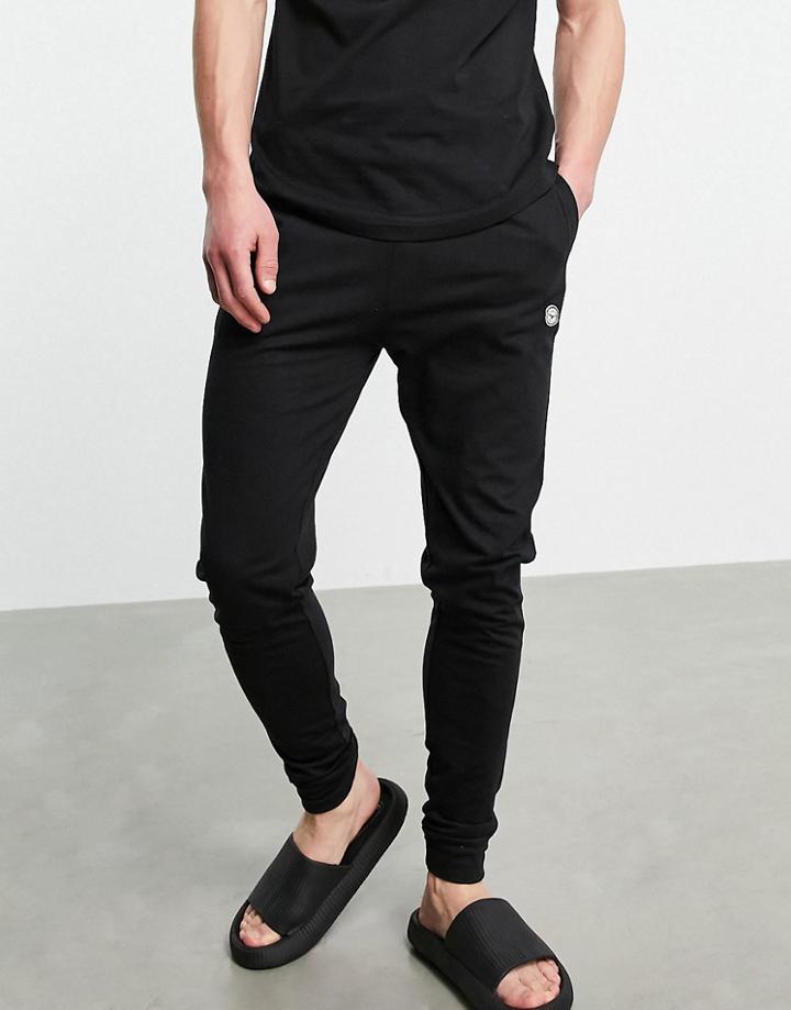 Le Breve Lounge Cuffed Pants In Black With Red Band - Part Of A Set