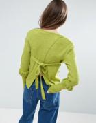 Asos Sweater With Frill Sleeve And Open Back - Green
