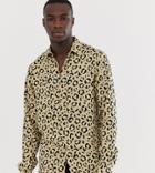 Asos Design Tall Regular Fit Animal Print Shirt-brown