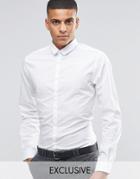 Noak Skinny Smart Shirt With Micro Collar In Polka Dot - White