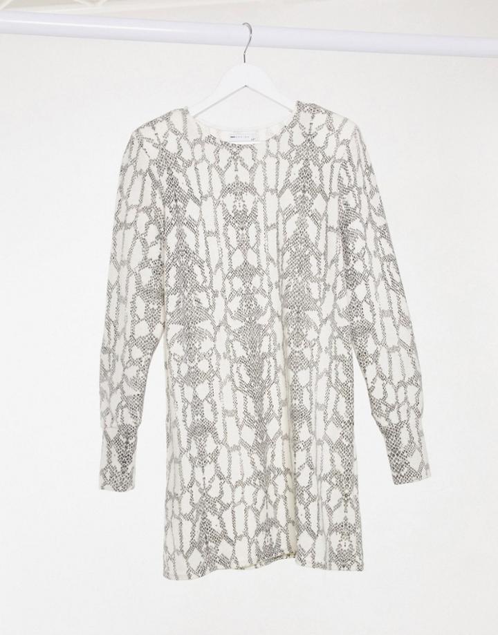 Asos Design Long Sleeve Super Soft Mini Dress In Snake Print-white