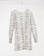 Asos Design Long Sleeve Super Soft Mini Dress In Snake Print-white