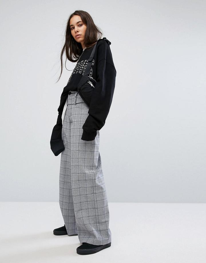 Charms Wide Leg Pants In Check - Gray