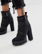 Simmi London Jemma Black Lycra Chunky Heeled Ankle Boots - Black