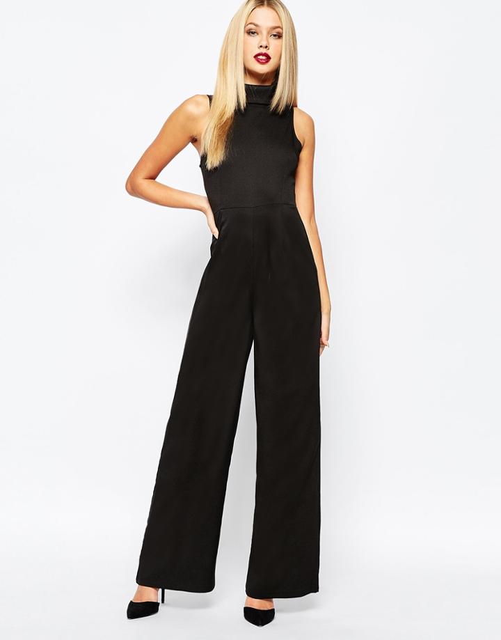 Missguided Funnel Neck Wide Leg Jumpsuit - Black