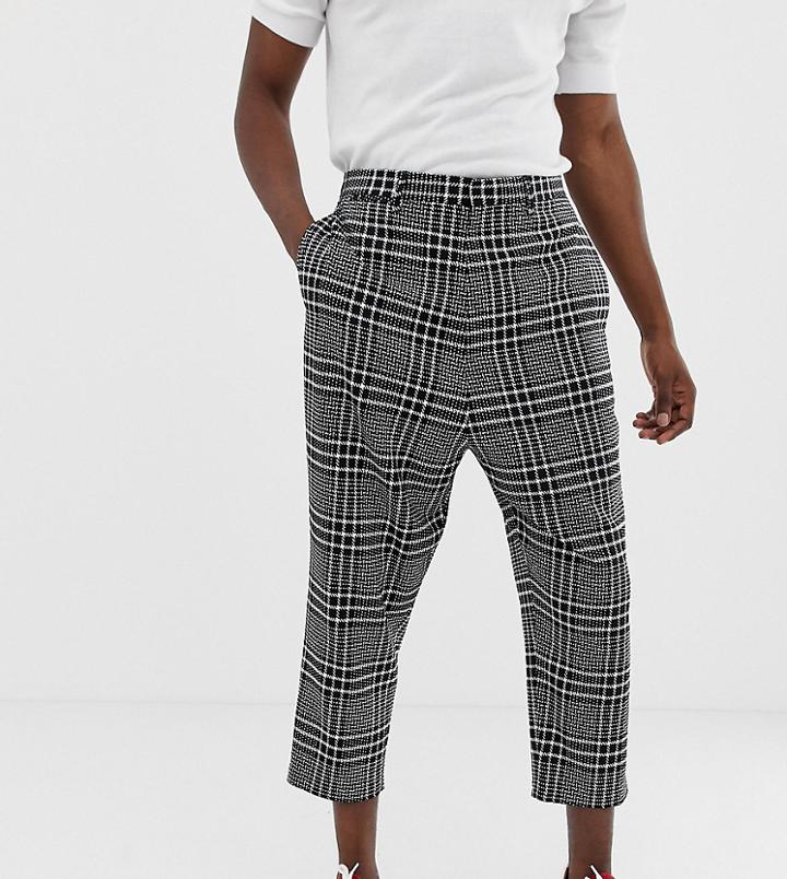 Noak Drop Crotch Tapered Cropped Smart Pants In Black Check - Gray