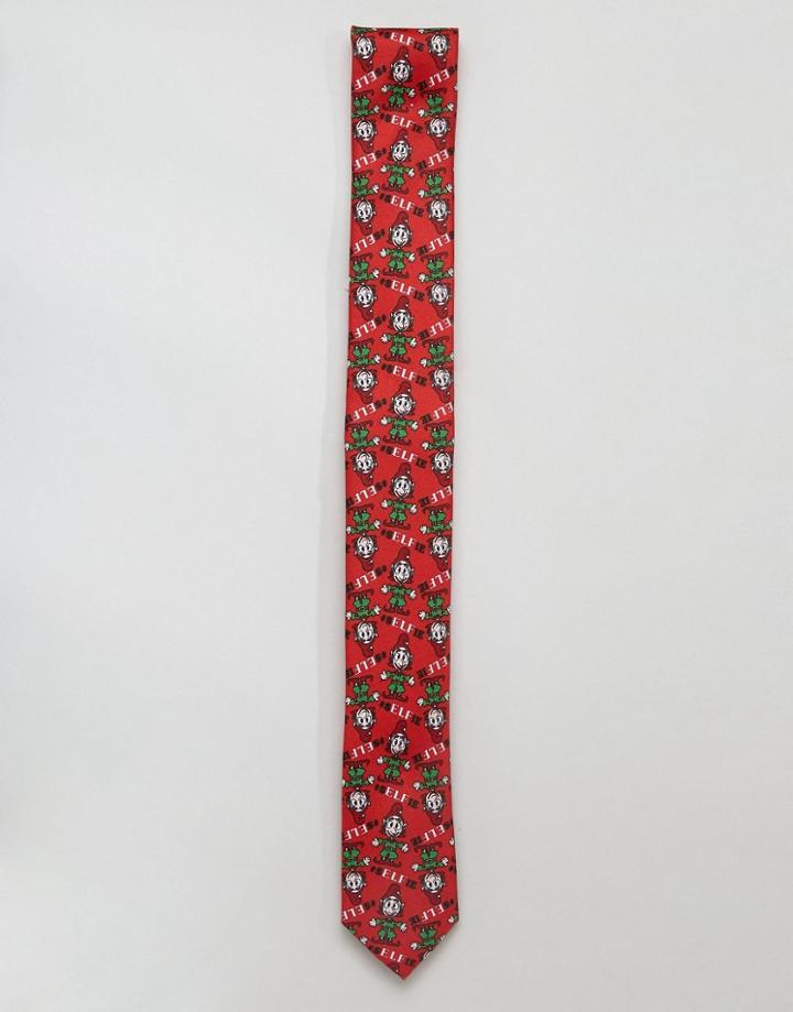 Asos Holidays Tie With #selfie Elf - Red
