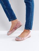 Faith Andrea Velvet Embellished Ballerina Shoes - Pink