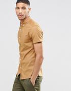 Asos Skinny Oxford Shirt In Camel With Short Sleeves - Camel