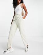 Pieces Paperbag Waist Straight Leg Cord Pants In Beige-neutral