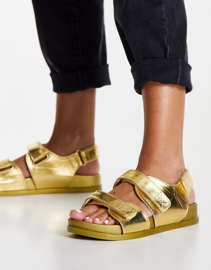Asos Design Factually Sporty Sandals In Gold
